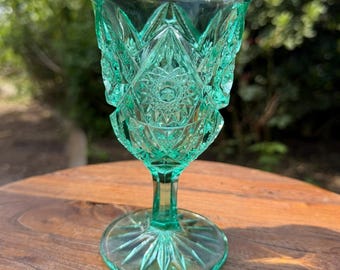 Vintage Vintage Imperial Aqua Glass Water Goblet Fjäderskårning