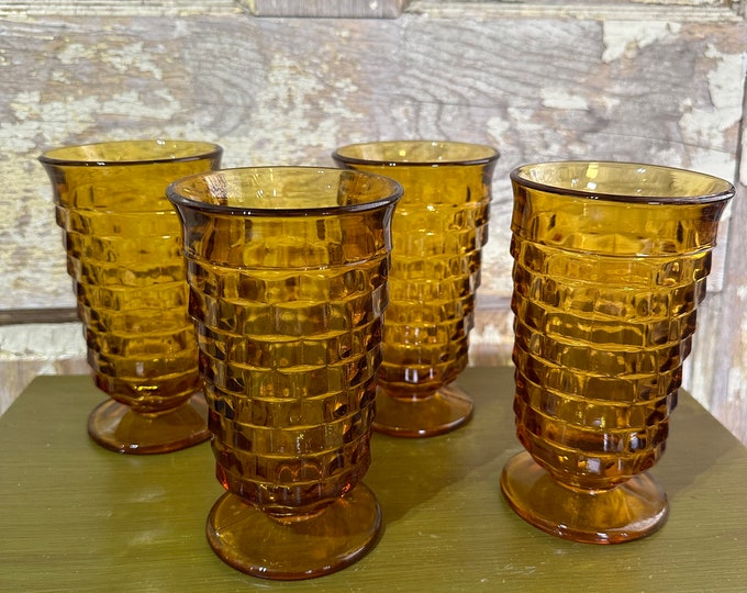 4 Amber Whitehall Glasses Made for Colony by Indiana Glass Etsy