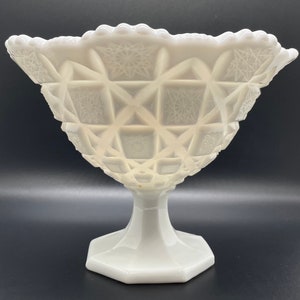 Vintage Westmoreland Old Quilt Pattern Milk Glass Footed Bowl Compote