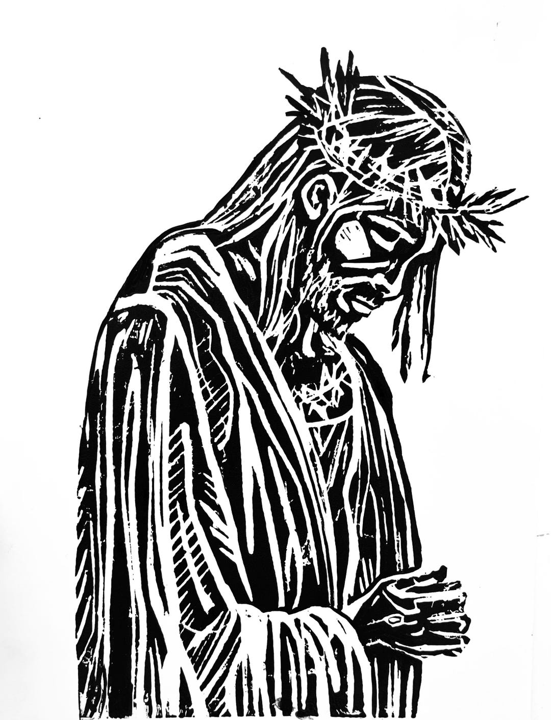 Linocut Jesus Jesus Christ With Crown of Thorns Original Linocut 8.5x11 Print ...