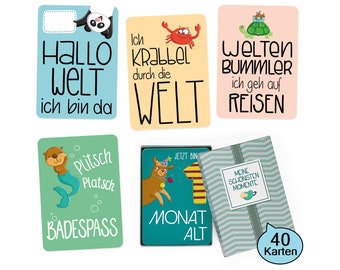 40 Baby Meilenstein Karten - Junge Edition I Meilensteinkarten fürs 1. Jahr I Geschenk zur Geburt, Babyparty, Taufe I Fotokarten auf deutsch