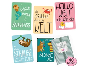 40 Baby Meilenstein Karten - Mädchen Edition I Meilensteinkarten fürs 1. Jahr I Geschenk zur Geburt, Babyparty I Fotokarten auf deutsch