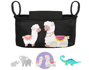 Kinderwagen Organizer - Alpaka (schwarz) I 6 Motive zur Wahl I Kinderwagentasche I Kinder Buggy Tasche mit Feuchttuchspender I Baby Zubehör