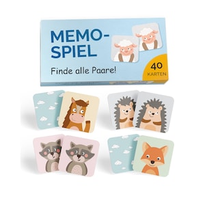 Memo - Spiel I Gedächtnisspiel für Kinder I Montessori Spielzeug – fördert Konzentration & Merkfähigkeit I Kinderspielzeug 40 Memorie Karten