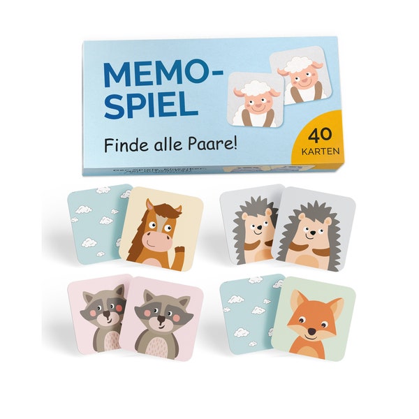 Memo - Spiel I Gedächtnisspiel für Kinder I Montessori Spielzeug – fördert Konzentration & Merkfähigkeit I Kinderspielzeug 40 Memorie Karten