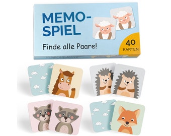 Memo - Spiel I Gedächtnisspiel für Kinder I Montessori Spielzeug – fördert Konzentration & Merkfähigkeit I Kinderspielzeug 40 Memorie Karten