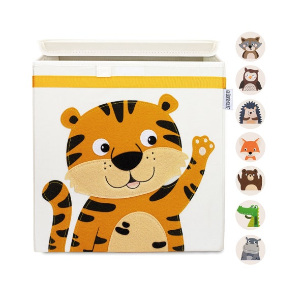 Spielzeugkiste - 15 Motive zur Auswahl I Spielzeug Aufbewahrung Kinderzimmer I Kallax Kisten (33x33x33) Kinder I Box mit Deckel - Tiger