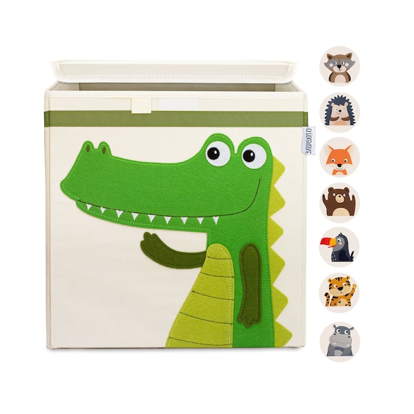 Toy box - 15 motifs to choose from I Box Children's Room I Kallax Boxes (33x33x33) Kids I Toy Chest with Lid I Safari Crocodile