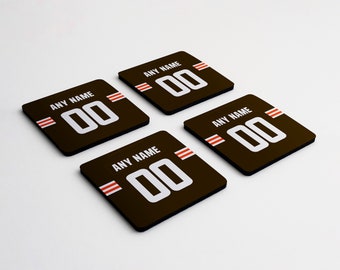 Cleveland Browns Rubber Coasters - Set of 4. Custom, Baker Mayfield Jarvis Landry Nick Chubb Myles Garrett Teller, NFL Football Jersey
