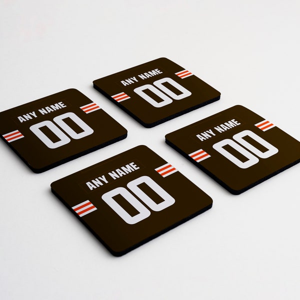 Cleveland Browns Rubber Coasters - Set of 4. Custom, Baker Mayfield Jarvis Landry Nick Chubb Myles Garrett Teller, NFL Football Jersey