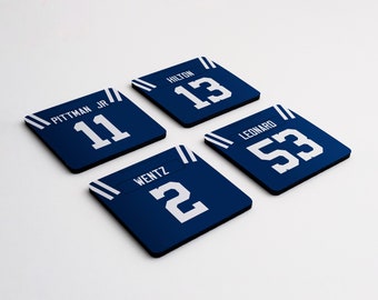 Indianapolis Colts Rubber Coasters - Set of 4. Carson Wentz TY Hilton Michael Pittman Jr Darius Leonard, NFL Football Jersey
