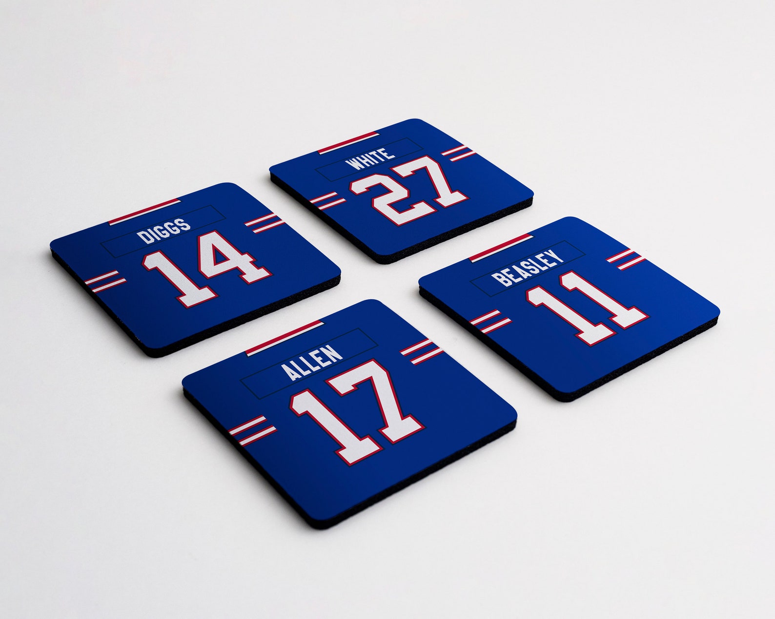 Buffalo Bills Rubber Coasters Set of 4. Josh Allen Stefon