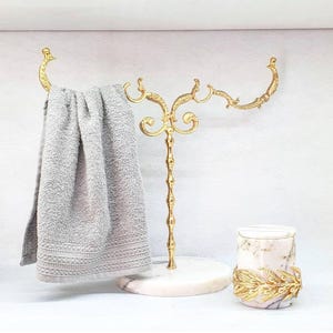 Porta-toalhas em mármore branco e latão, itens decorativos, decorativos para cozinha latão dourado