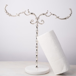 Porta-toalhas em mármore branco e latão, itens decorativos, decorativos para cozinha em latão prateado