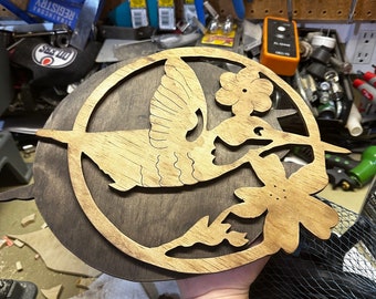 HandCrafted Wooden Hummingbird Scene