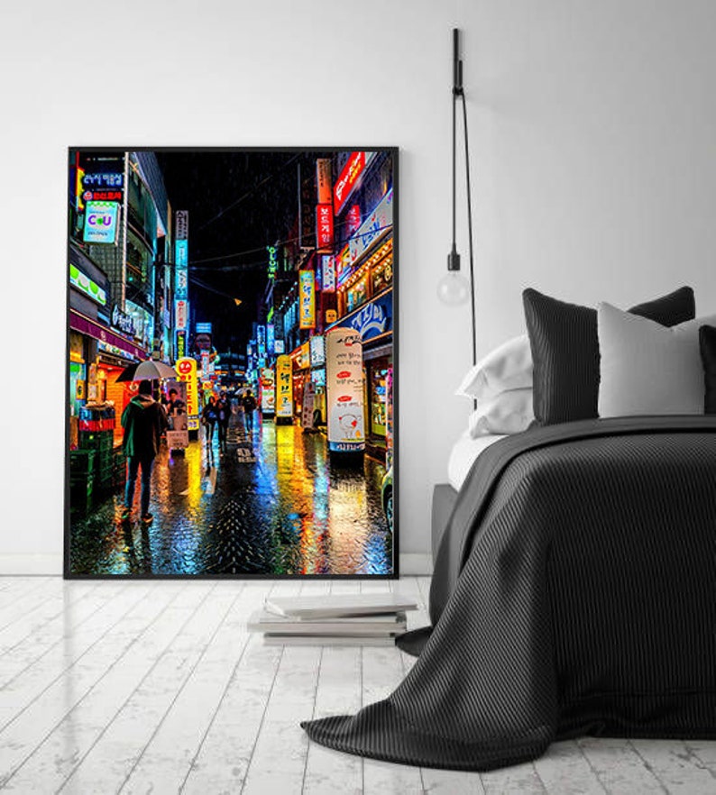 Seoul Wall Art Cyberpunk South Korea Poster Seoul night street Print South Korea Wall Art South Korea Print Seoul Poster