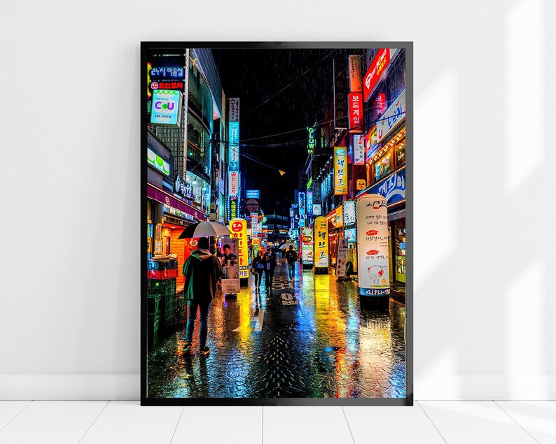 Seoul Wall Art Cyberpunk South Korea Poster Seoul night street Print South Korea Wall Art South Korea Print Seoul Poster