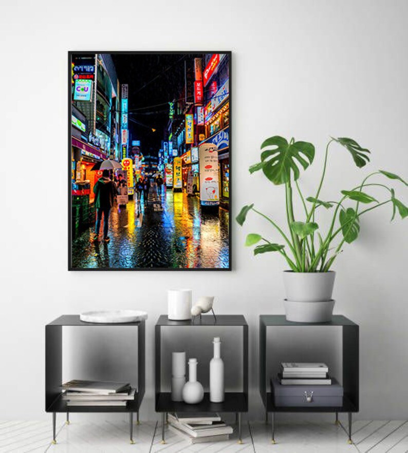 Seoul Wall Art Cyberpunk South Korea Poster Seoul night street Print South Korea Wall Art South Korea Print Seoul Poster