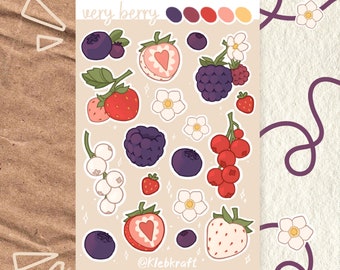 Sticker Sheet "very berry" | Scrapbook Stickers, Fruit Sticker, Bullet Journal Stickers, Planner Stickers, Summer Stickers, Food Sticker