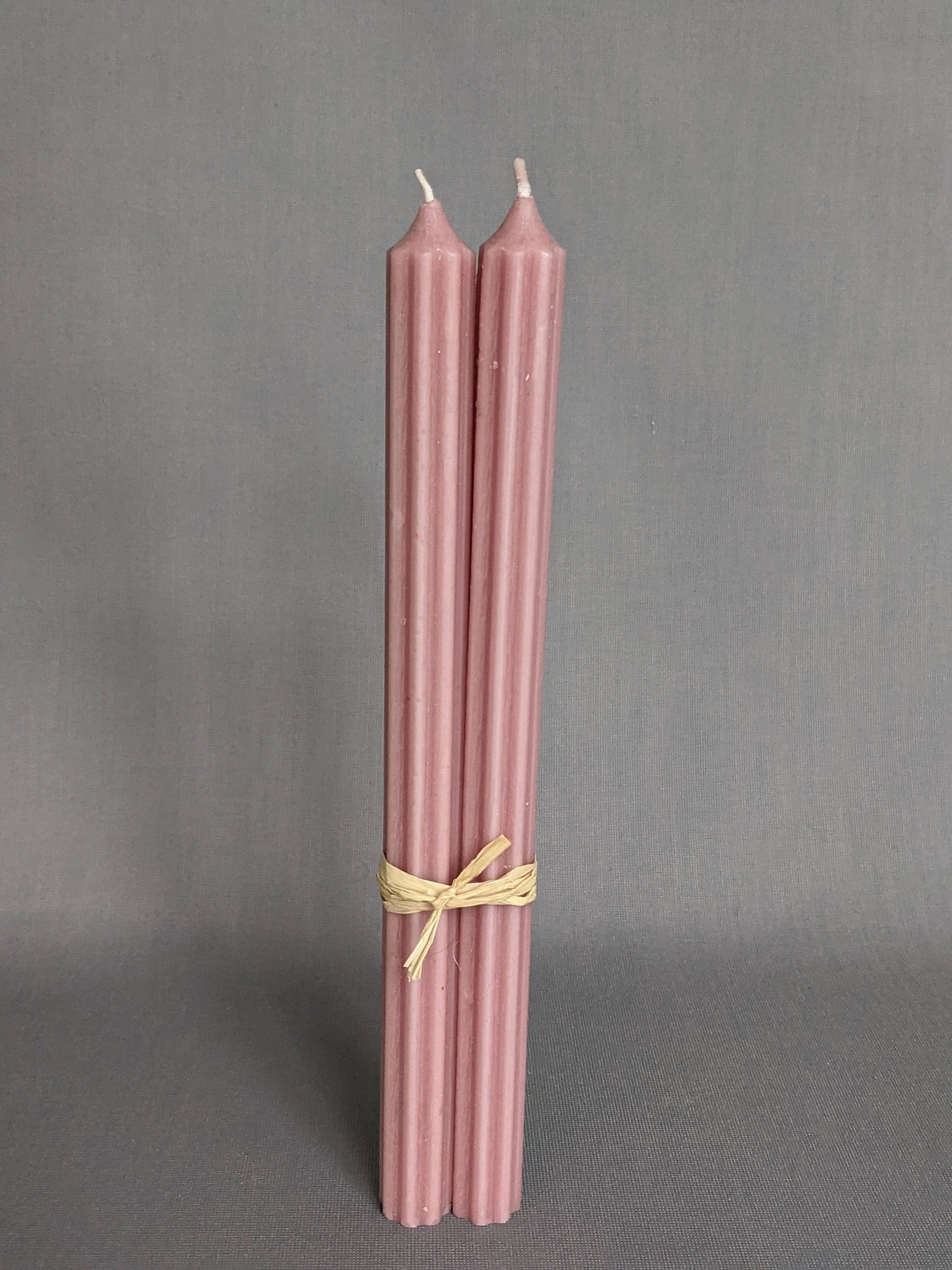 Pink Ribbed Dinner Candles long thin candles drip free 1 Etsy