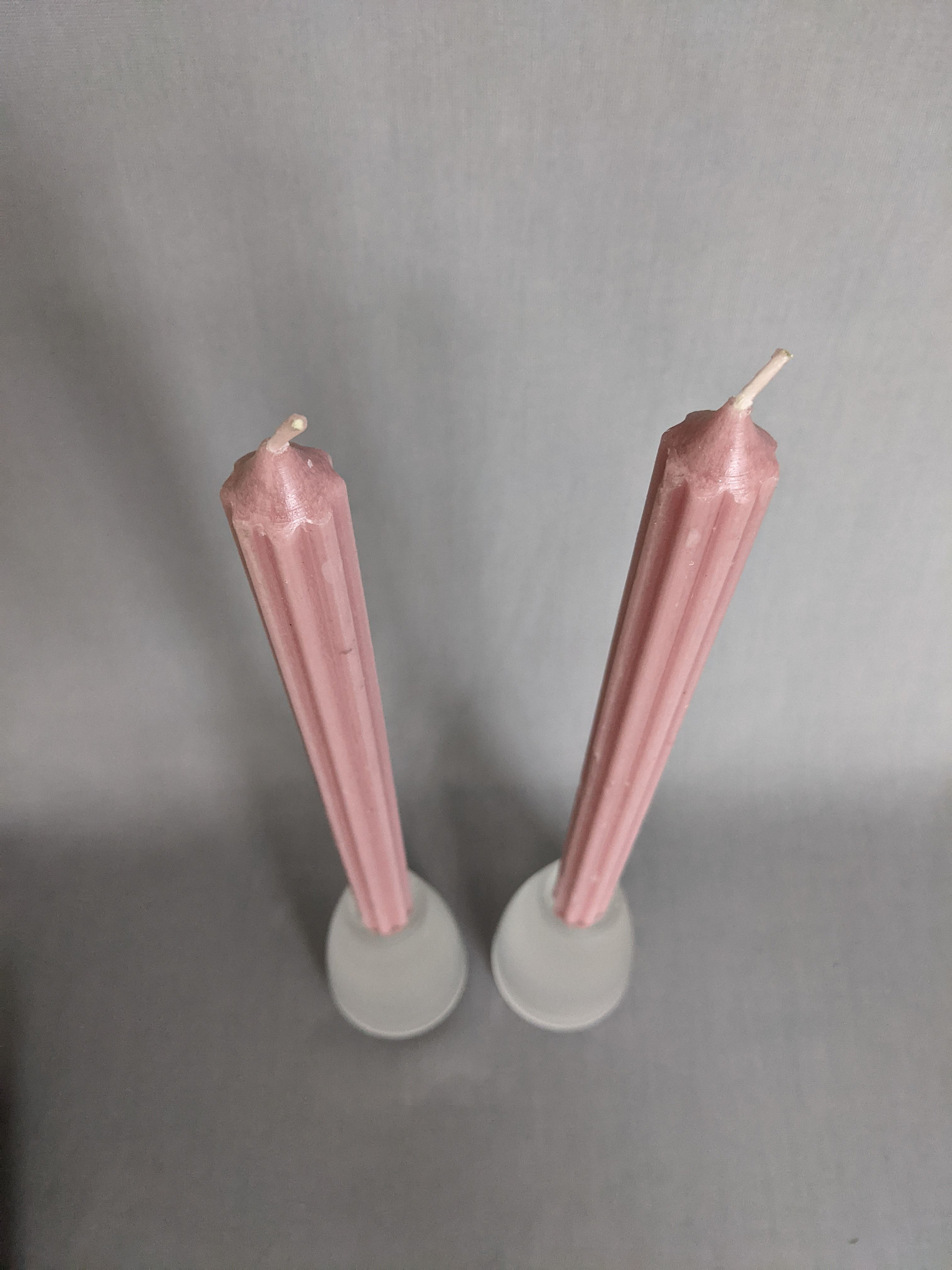 Pink Ribbed Dinner Candles long thin candles drip free 1 Etsy