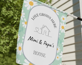Personalized Grandparents Garden Flag, Mimi and Papa House Flag 12x18, Custom Grandma Grandpa Gift, Love Grows Here Yard Flag