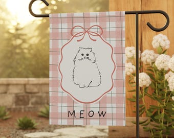 Cat Garden Flag 12x18 | Coquette Persian Cat Gingham Yard Flag | Cute Cat Lover Outdoor Porch Decor Gift
