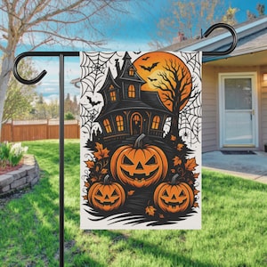 Halloween Garden Flag | Haunted House & Pumpkin Yard Flag | Outdoor Fall Porch Decor | Spooky Lawn Decoration