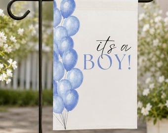It's a Boy Garden Flag | Blue Balloon Watercolor Baby Boy Yard Flag | Newborn Birth Announcement Porch Decor