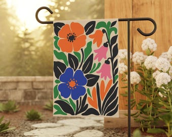 Bold Floral Garden Flag 12x18 | Matisse Style Graphic Art Yard Flag | Modern Colorful Outdoor Porch Decor