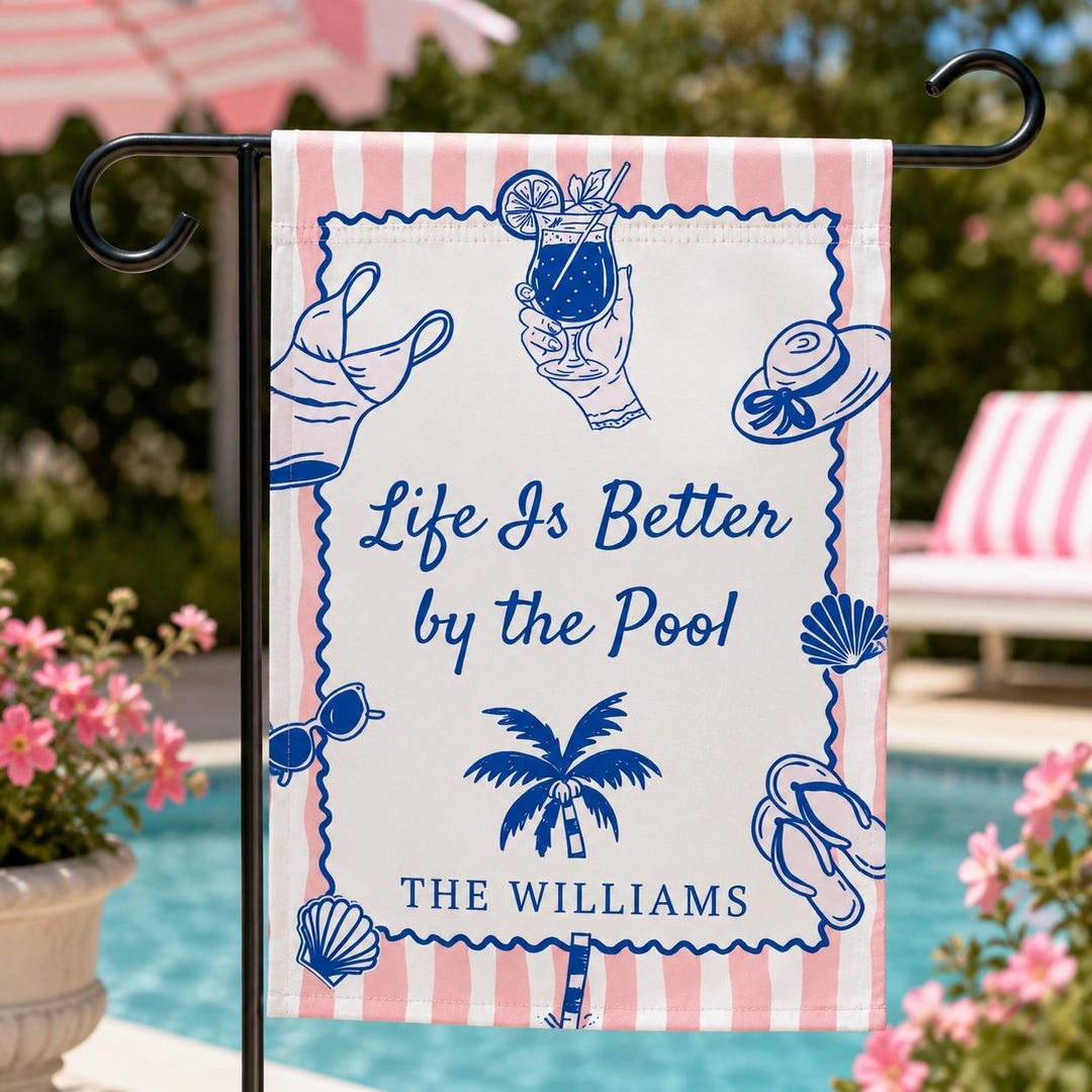 Personalized Pool Flag, Custom Poolside Garden Flag, Family Pool Decor ...