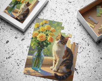 Puzzle (30-pcs) for Dementia, Puzzle for Alzheimer’s, Cat & Flowers Puzzle for Seniors, Large Piece Puzzle