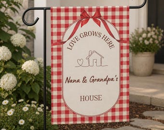 Grandparents House Flag 12x18 | Custom Grammy Paw Paw Gingham Yard Flag | Personalized Grandma Grandpa Gift