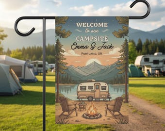 Personalized Campsite Garden Flag | Custom Name RV Camping Welcome Yard Flag | Camper Outdoor Adventure Decor Gift