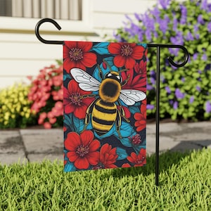 Hummel Gartenfahne 12x18 | Mutige grafische Bienen-Yard-Flagge | Pop Art Outdoor Porch Decor Geschenk