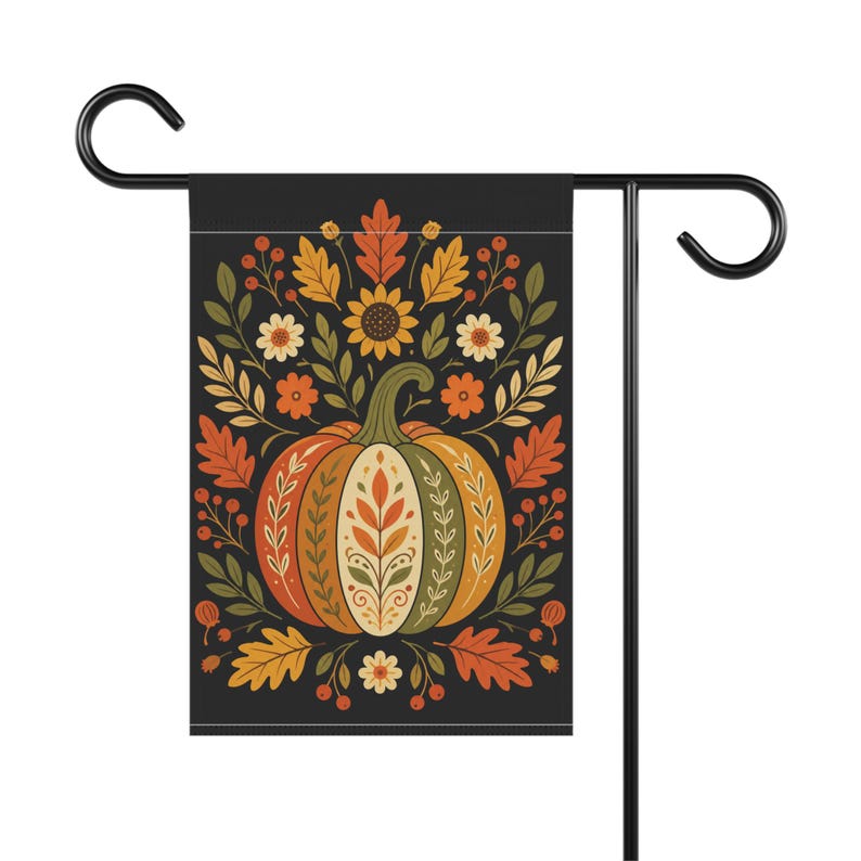 Fall Garden Flag, Folk Art Pumpkin Flag, Autumn Harvest Decor, Farmhouse Outdoor Decor, Thanksgiving Yard Flag, Cottagecore Garden Flag image 4