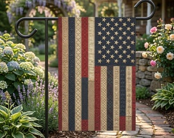 American Flag Garden Flag 12x18 | Quilted Patchwork USA Patriotic Yard Flag | 4th of July Porch Decor