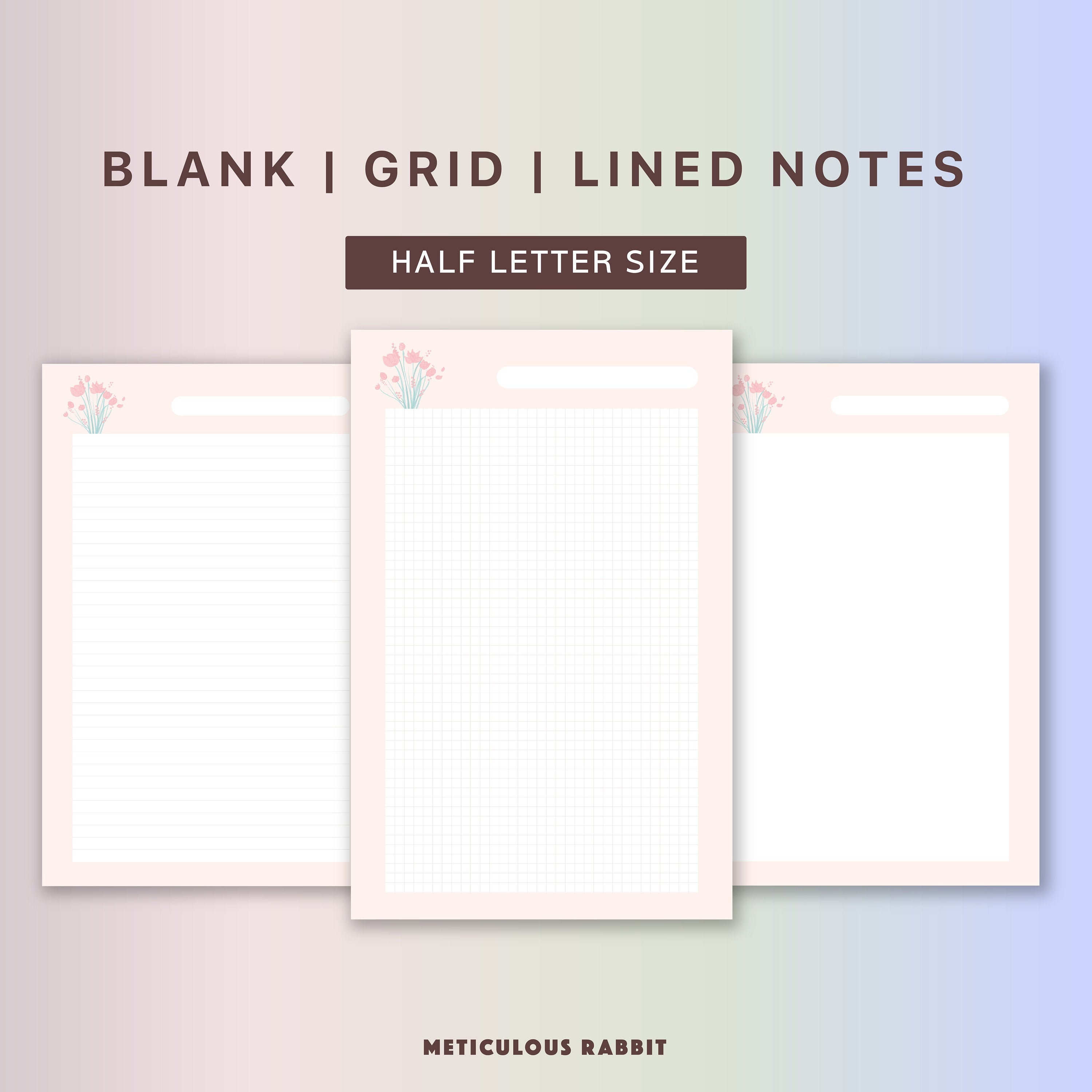 Blank Grid Lined Notepad Half Letter size printable Study | Etsy