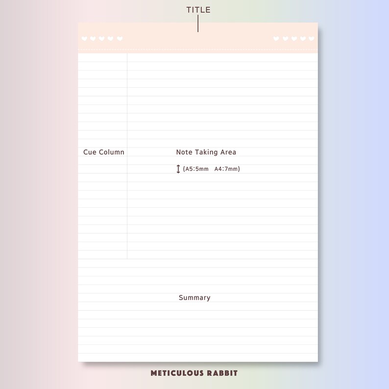Cute Cornell Notes A5a4size Printable Pretty Cornell Note - Etsy