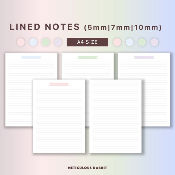 lined notes printable a4 size lined paper template study etsy