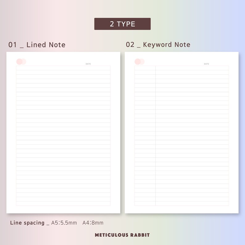Digital&printable Lined Notes Template A5A4 Size IPAD Lined Etsy