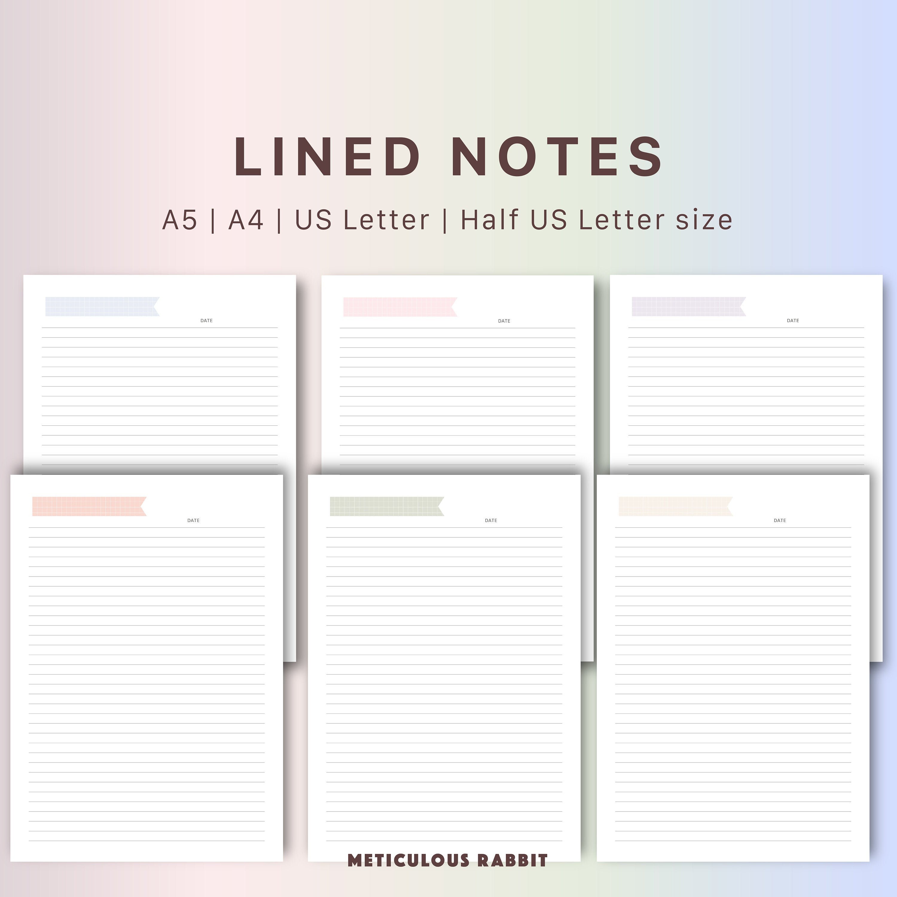 lined notes printable notes lined paper simple note etsy