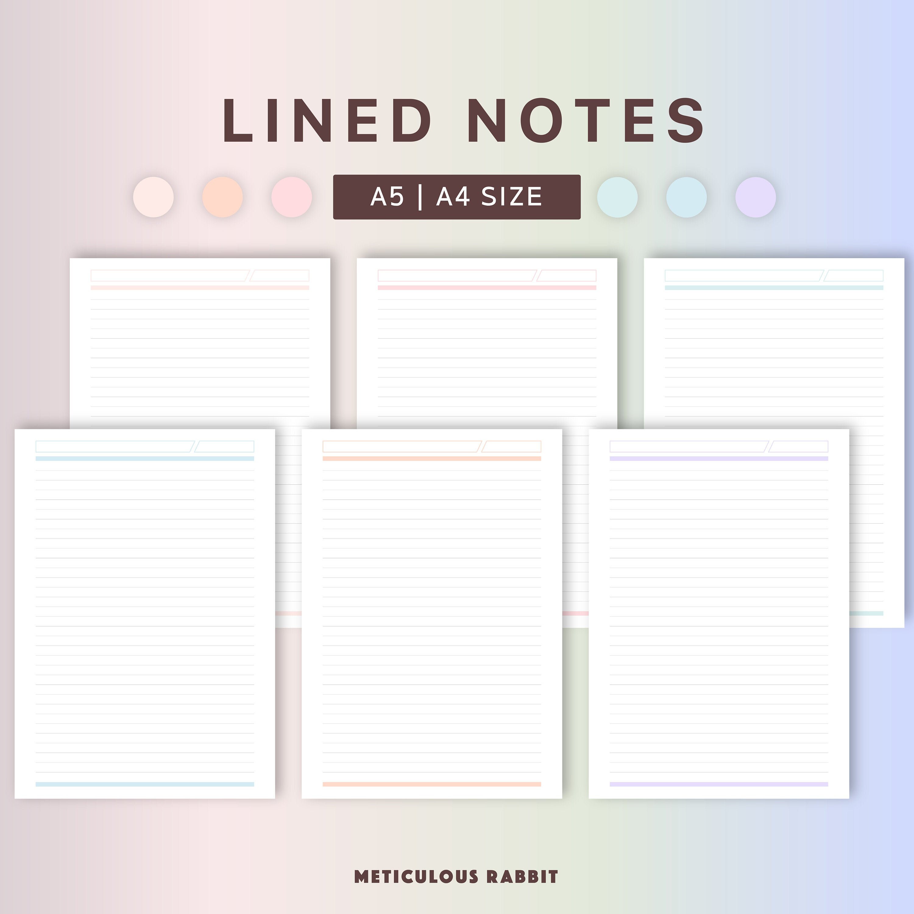Lined Notes A5 Size Size Printable Template Simple Note Etsy