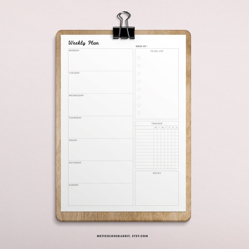 Undated Weekly Planner Printable Letter Size Weekly Etsy