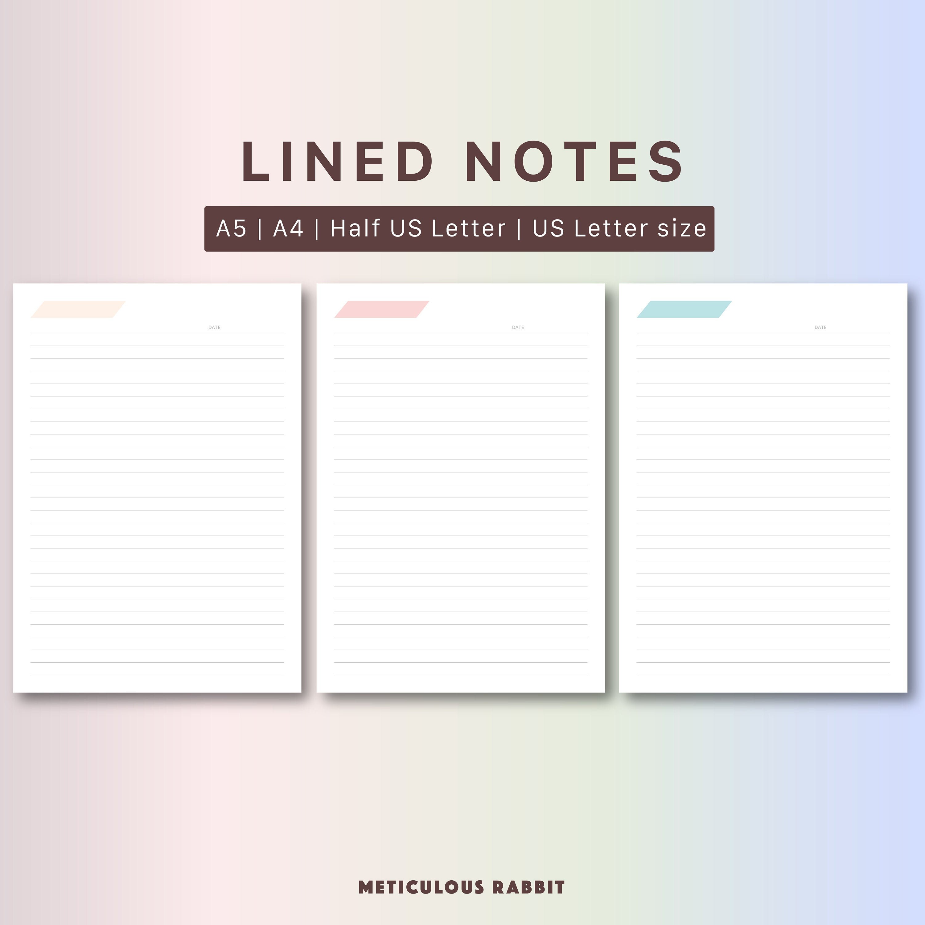 lined notes printable printable notebook paper templates etsy