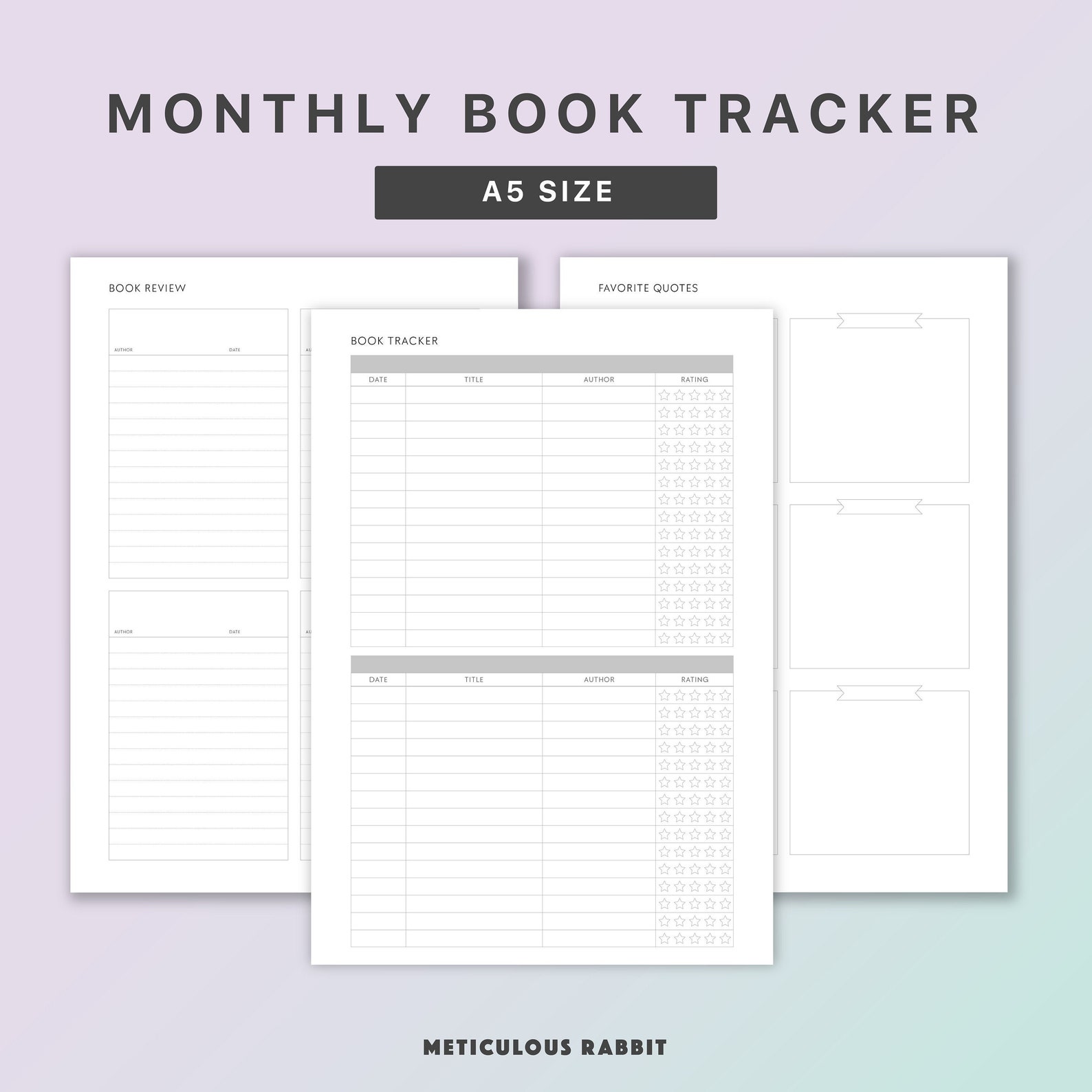 Monthly Book Tracker A5 Size Printable Book Review Planner Etsy