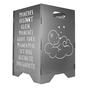 Feuertonne Motiv im Stil Geburt Feuersäule Feuerkorb Feuerstelle Baby Geschenk Babydusche babyshower Geschenkidee Babypinkeln