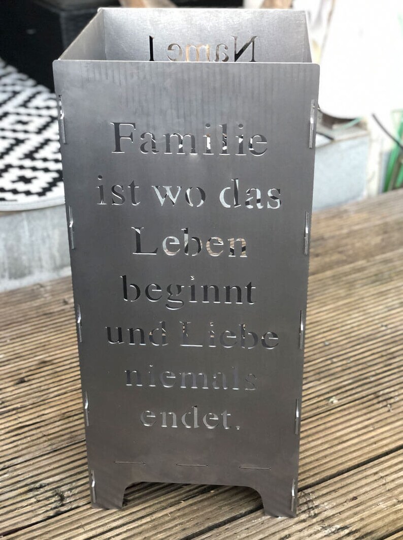 Personalisierte Feuersäule Feuertonne Feuerkorb Familie Eltern Kind Personalisierte Geschenkidee Geschenk zum Geburtstag Bild 6