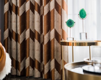 Cortinas opacas de lujo geométricas de bronce de alto nivel Paneles de estilo Art-deco para sala de estar comedor dormitorio cortinas personalizadas