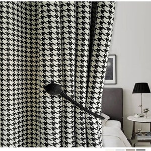 Kitchens Pair of Black Houndstooth Designer Fabric Curtains for Bedrooms and Nurseries New Shop special Living rooms Kids